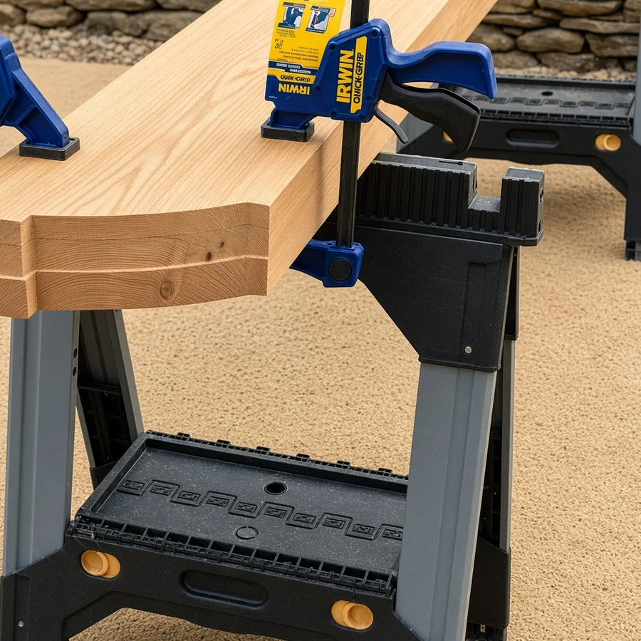 White oak mantel beam clamped up in the shop